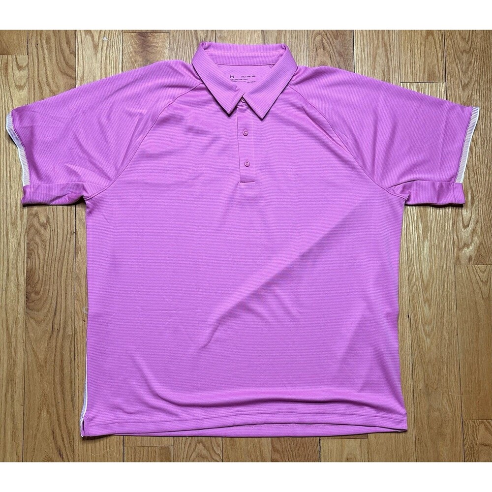 Under Armour Polo Shirt Mens 3XL Pink Short Sleeve Loose Fit Heat Gear Golf